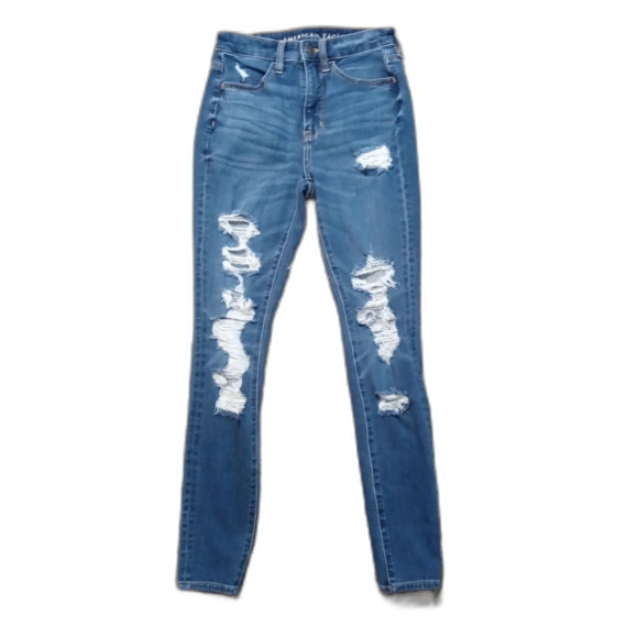 AMERICAN EAGLE Dream Jean Sz 2 Women's Jrs Distressed Super High Rise Jegging - Picture 1 of 5